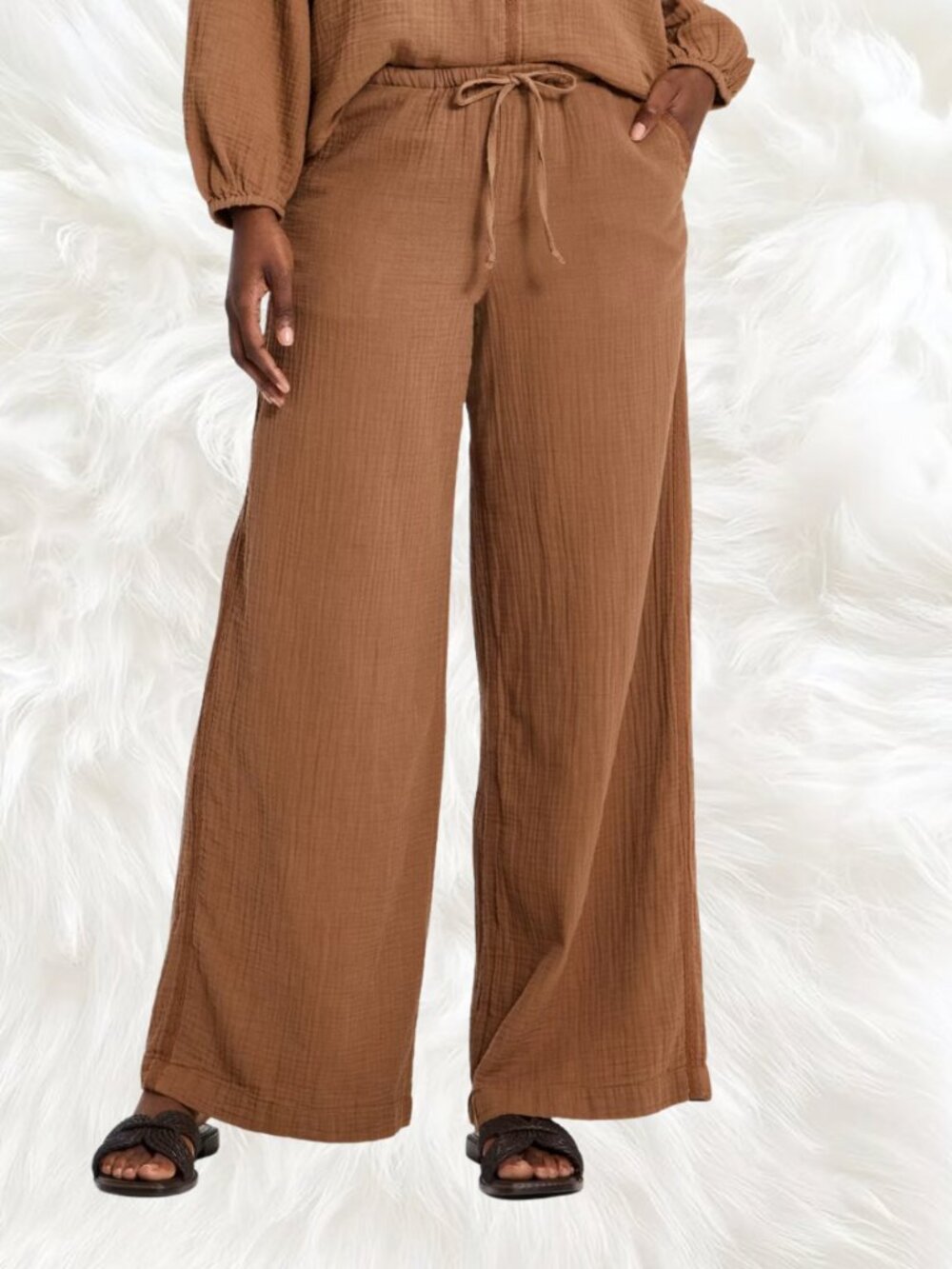 Universal Thread Brown Mid-Rise Drawstring Wide Leg Pants NWT Medium